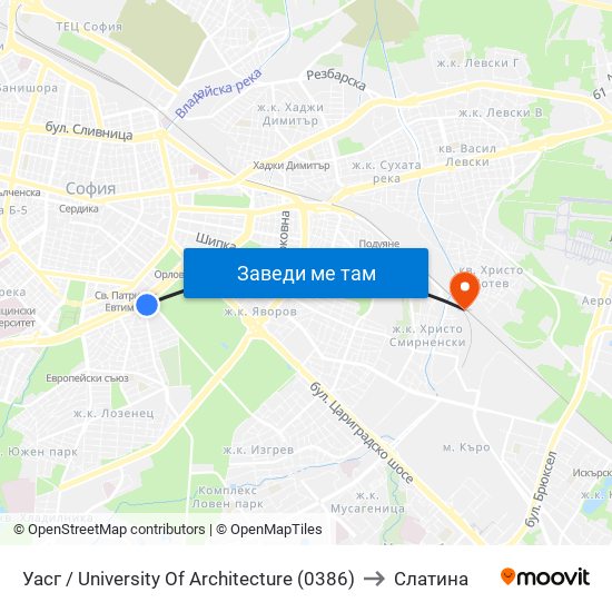 Уасг / University Of Architecture (0386) to Слатина map