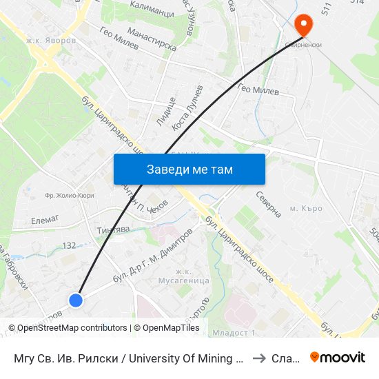 Мгу Св. Ив. Рилски / University Of Mining And Geology (1033) to Слатина map