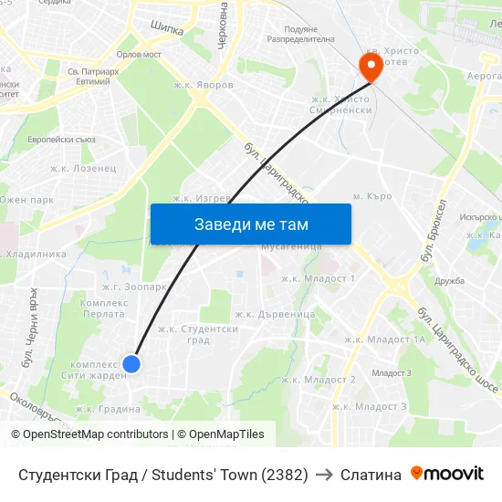 Студентски Град / Students' Town (2382) to Слатина map