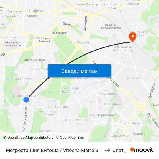 Метростанция Витоша / Vitosha Metro Station (2654) to Слатина map