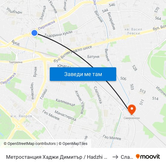 Метростанция Хаджи Димитър / Hadzhi Dimitar Metro Station (0303) to Слатина map