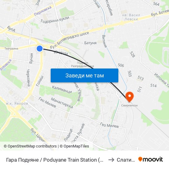 Гара Подуяне / Poduyane Train Station (0468) to Слатина map