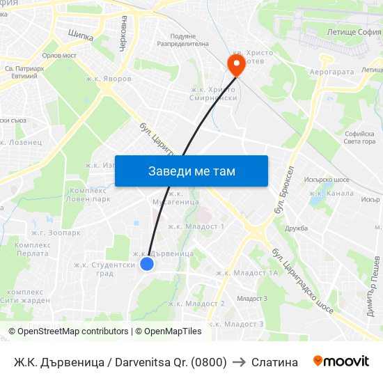 Ж.К. Дървеница / Darvenitsa Qr. (0800) to Слатина map