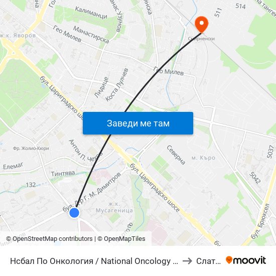 Нсбал По Онкология / National Oncology Hospital (0764) to Слатина map
