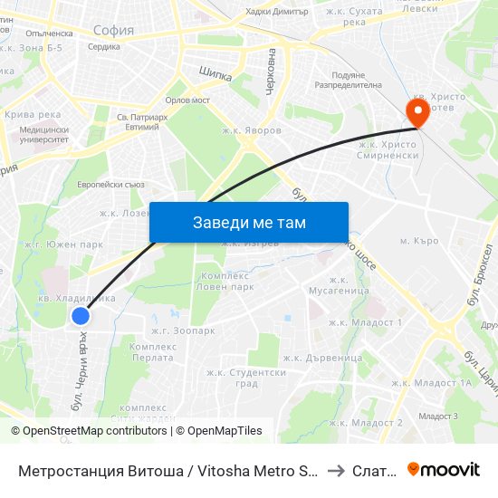 Метростанция Витоша / Vitosha Metro Station (2755) to Слатина map