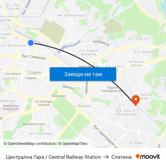 Централна Гара / Central Railway Station to Слатина map