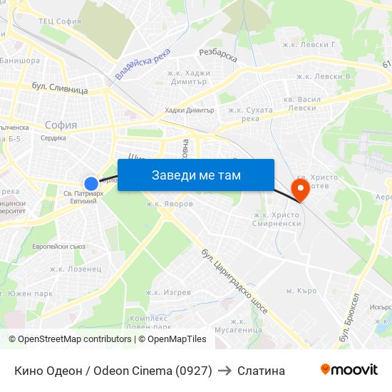 Кино Одеон / Odeon Cinema (0927) to Слатина map