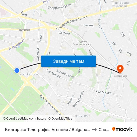 Българска Телеграфна Агенция / Bulgarian News Agency (1395) to Слатина map