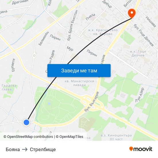 Бояна to Стрелбище map