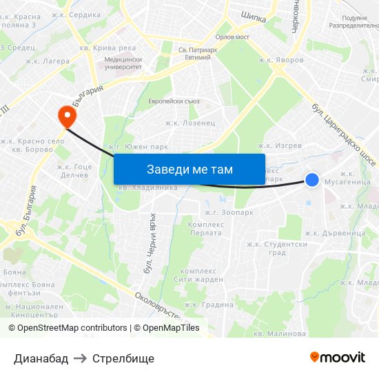 Дианабад to Стрелбище map