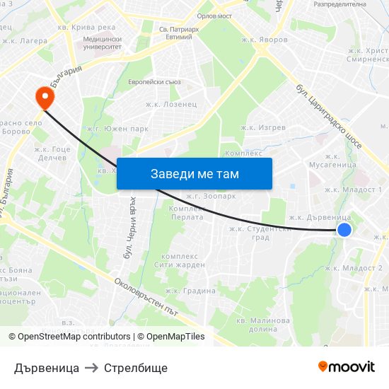 Дървеница to Стрелбище map