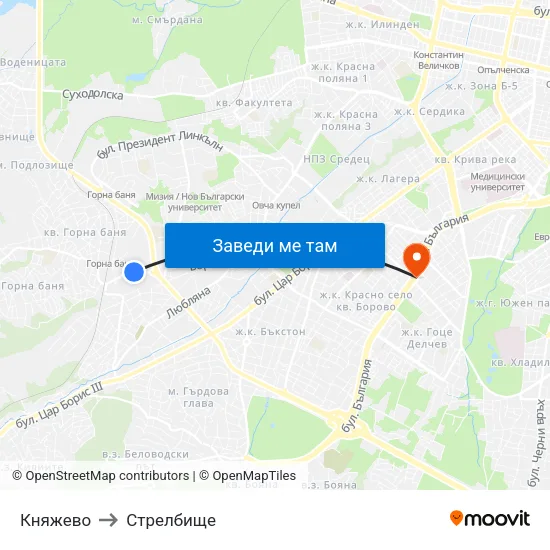 Княжево to Стрелбище map