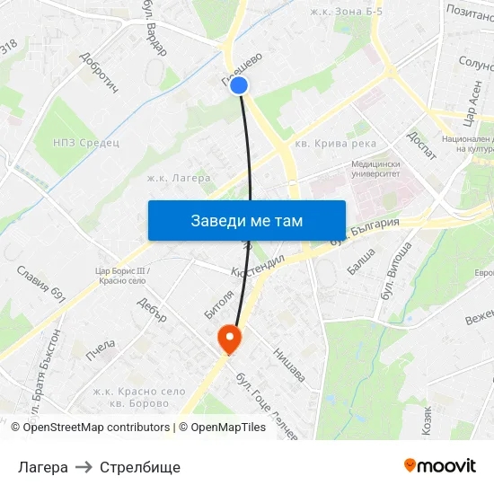 Лагера to Стрелбище map