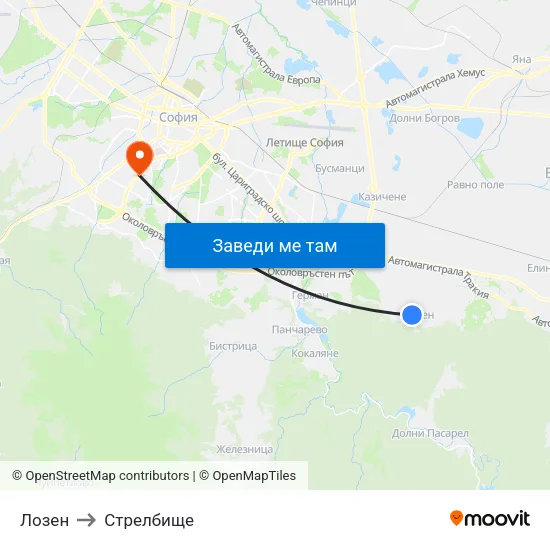 Лозен to Стрелбище map