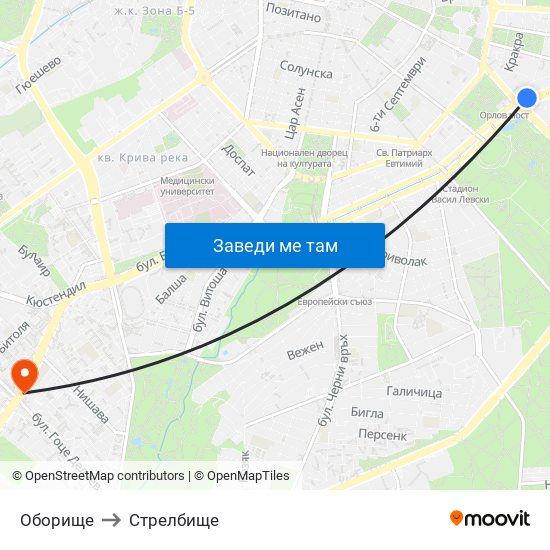 Оборище to Стрелбище map