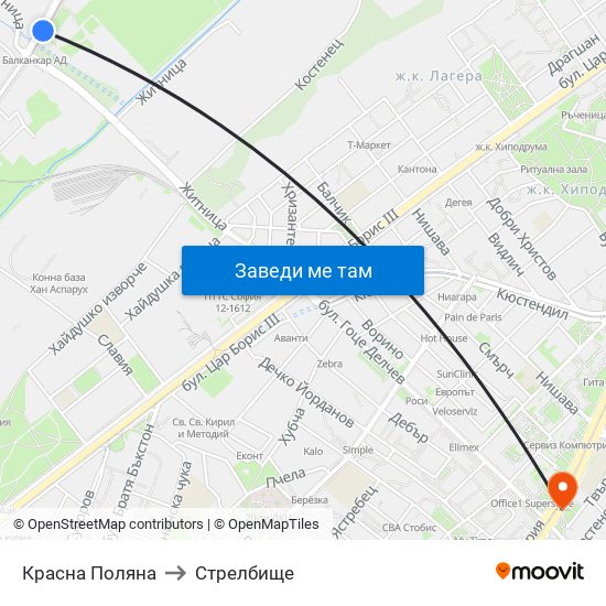 Красна Поляна to Стрелбище map