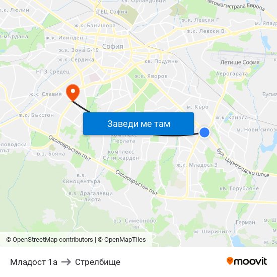 Младост 1а to Стрелбище map