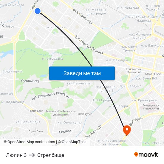 Люлин 3 to Стрелбище map