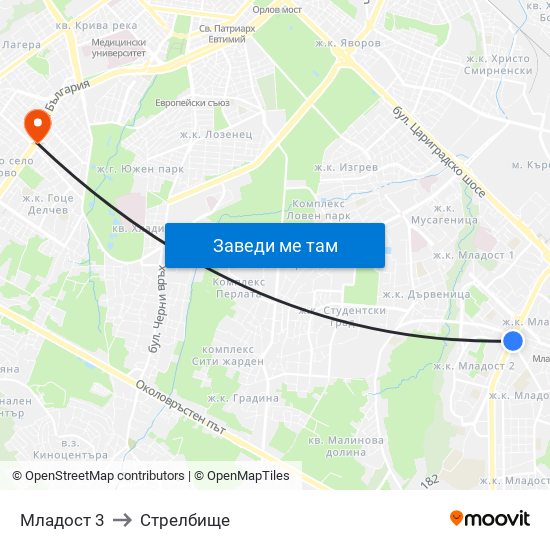 Младост 3 to Стрелбище map