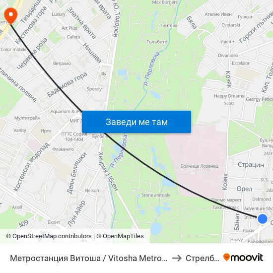 Метростанция Витоша / Vitosha Metro Station (2654) to Стрелбище map
