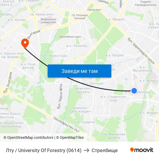 Лту / University Of Forestry (0614) to Стрелбище map