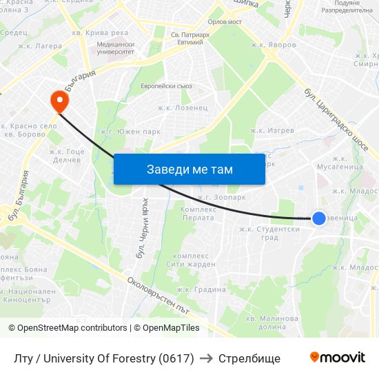 Лту / University Of Forestry (0617) to Стрелбище map