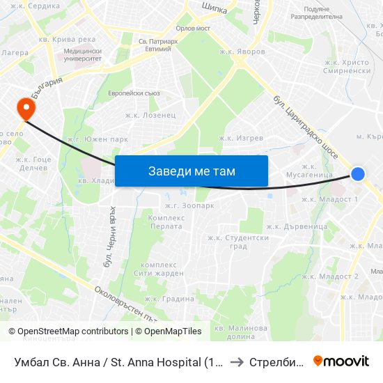 Умбал Св. Анна / St. Anna Hospital (1196) to Стрелбище map