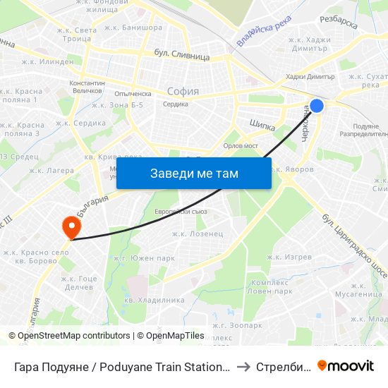 Гара Подуяне / Poduyane Train Station (0468) to Стрелбище map