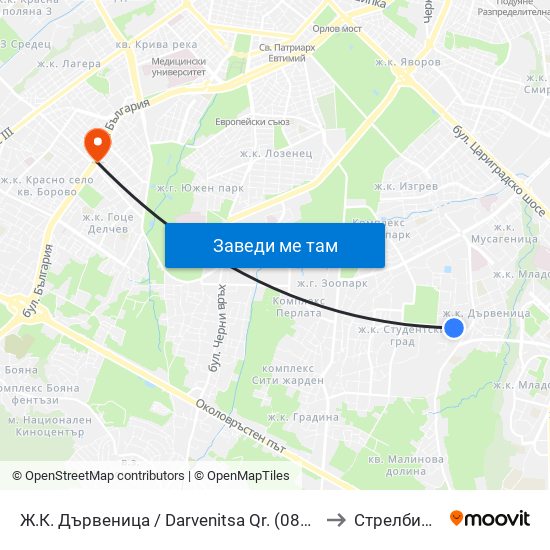 Ж.К. Дървеница / Darvenitsa Qr. (0801) to Стрелбище map