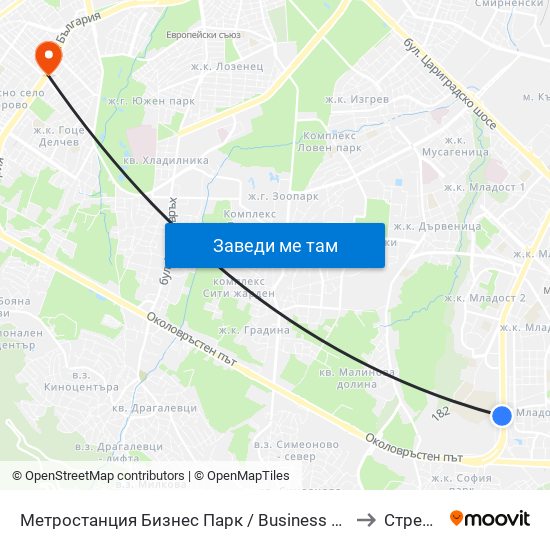 Метростанция Бизнес Парк / Business Park Metro Station (2490) to Стрелбище map