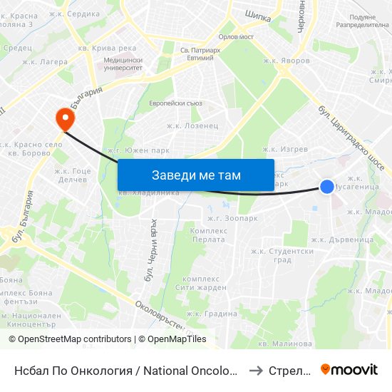 Нсбал По Онкология / National Oncology Hospital (0764) to Стрелбище map