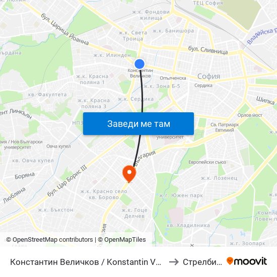 Константин Величков / Konstantin Velichkov to Стрелбище map