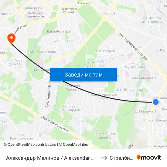Александър Малинов / Aleksandar Malinov to Стрелбище map
