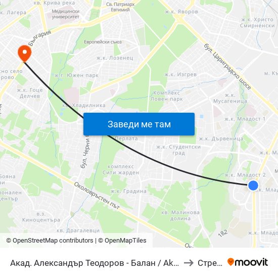 Акад. Александър Теодоров - Балан / Akademik Aleksandar Teodorov - Balan to Стрелбище map
