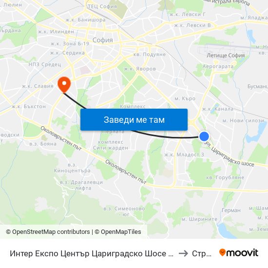 Интер Експо Център Цариградско Шосе / Inter Expo Center – Tsarigradsko Shose to Стрелбище map