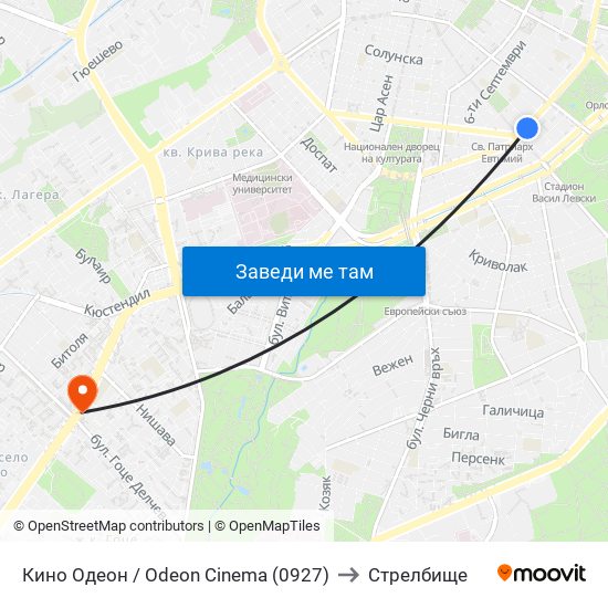 Кино Одеон / Odeon Cinema (0927) to Стрелбище map