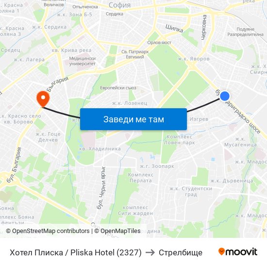 Хотел Плиска / Pliska Hotel (2327) to Стрелбище map