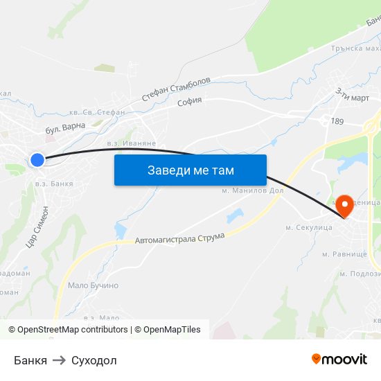 Банкя to Суходол map