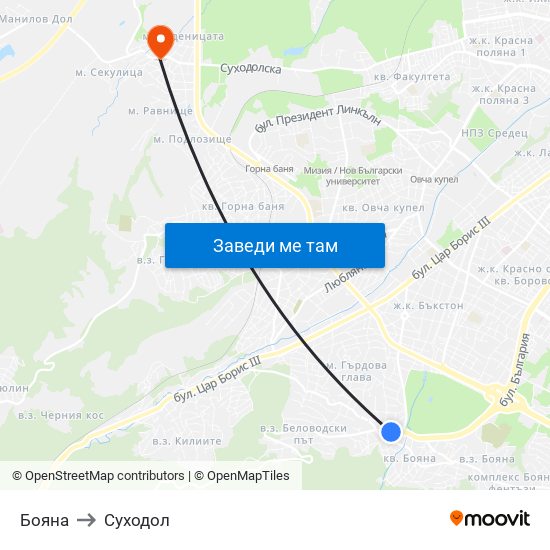 Бояна to Суходол map
