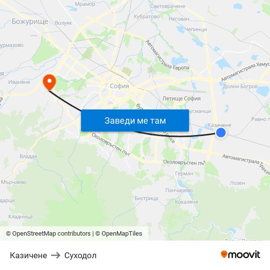 Казичене to Суходол map