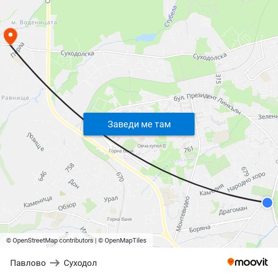 Павлово to Суходол map