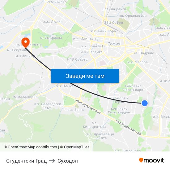 Студентски Град to Суходол map