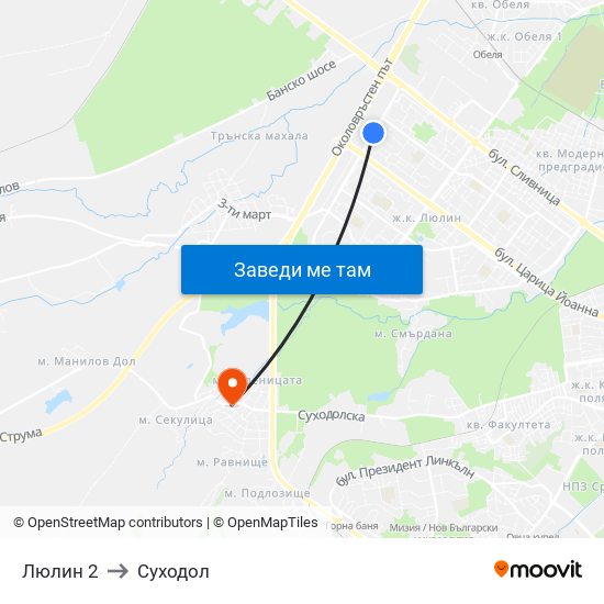 Люлин 2 to Суходол map