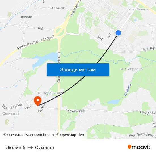Люлин 6 to Суходол map