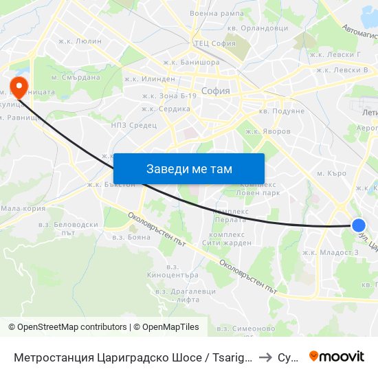 Метростанция Цариградско Шосе / Tsarigradsko Shosse Metro Station (1016) to Суходол map