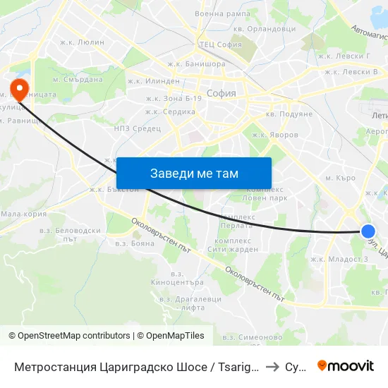 Ⓜ️ Метростанция Цариградско Шосе / Tsarigradsko Shosse Metro Station (1016) to Суходол map