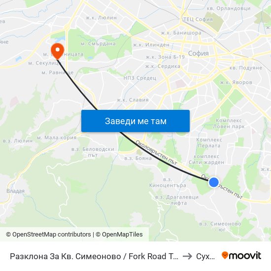 Разклона За Кв. Симеоново / Fork Road To Simeonovo Qr. (1458) to Суходол map