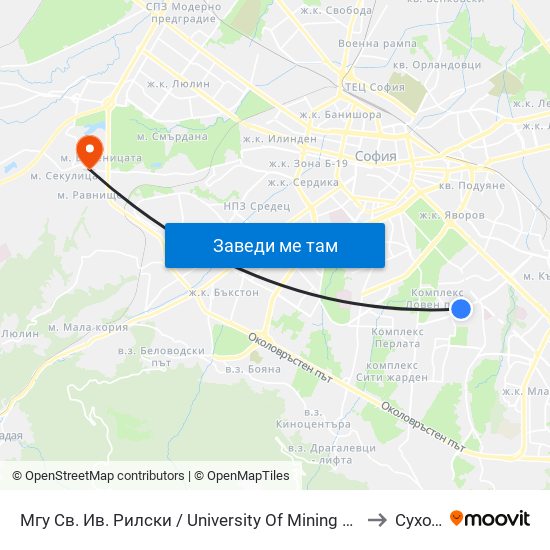 Мгу Св. Ив. Рилски / University Of Mining And Geology (1033) to Суходол map