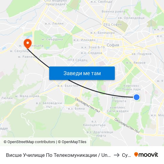 Висше Училище По Телекомуникации / University Of Telecommunications And Post (1396) to Суходол map