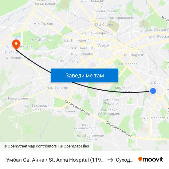 Умбал Св. Анна / St. Anna Hospital (1196) to Суходол map